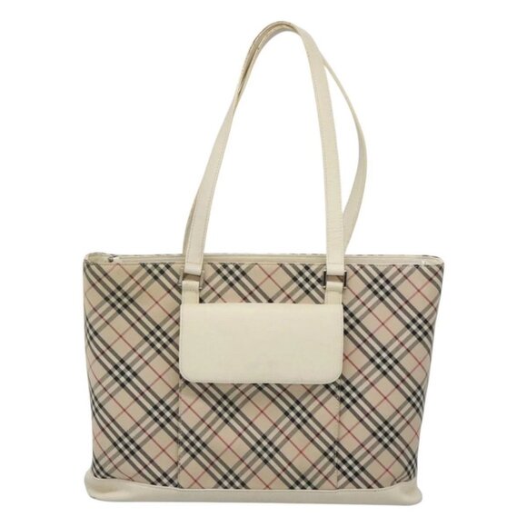 BURBERRY Nova Check Tote Bag Canvas Beige Silver Auth - Picture 1 of 16